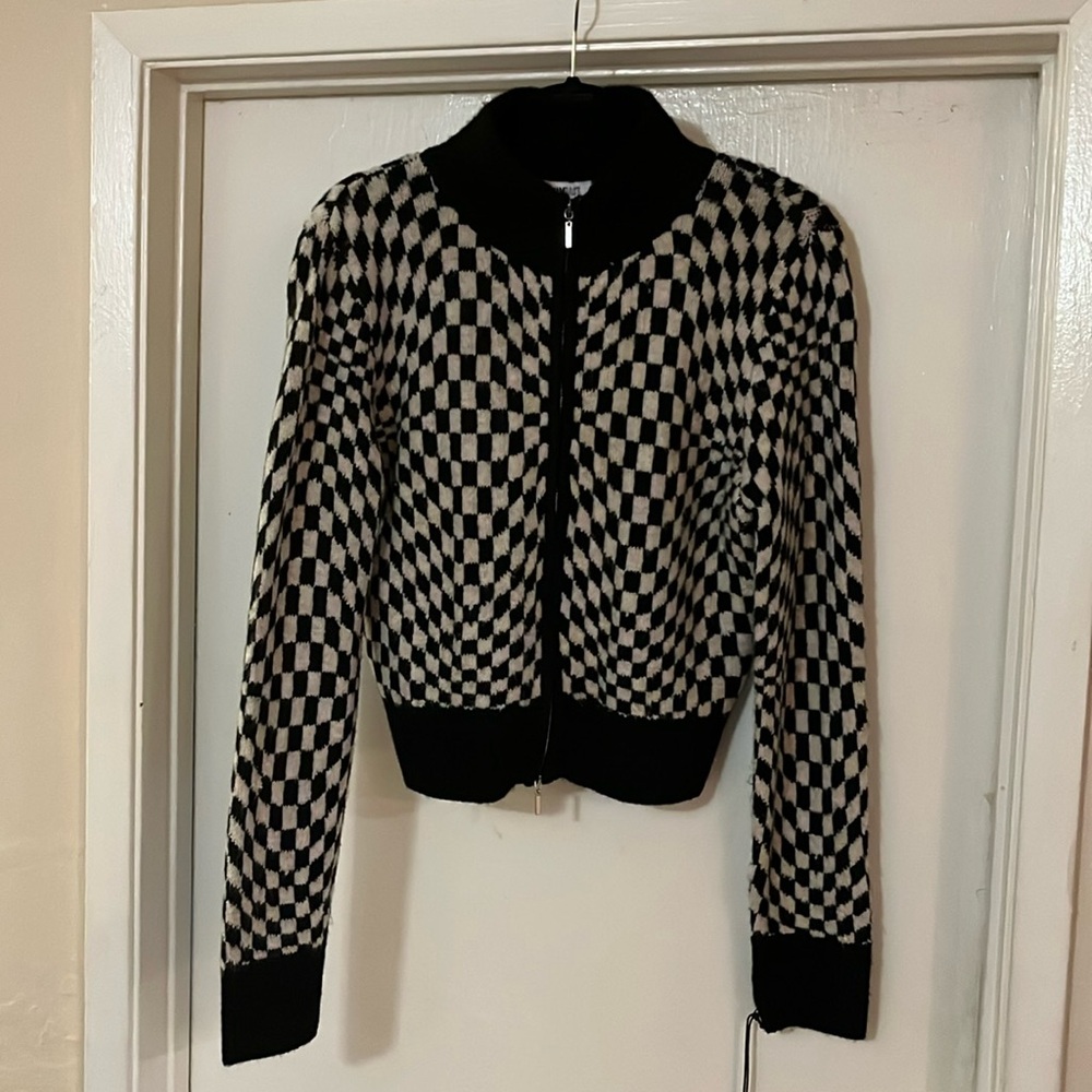 Checkered zip-up cardigan